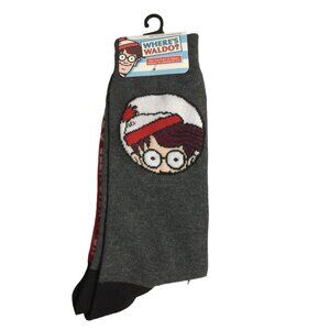 WHERE'S WALDO? Men's Crew Socks Size 6-12 Peeking Waldo's Gray